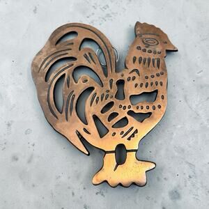 VTG 2006 Old Dutch Rooster Copper Heavy Cast Trivet Hot Plate Farm Wall Hanging